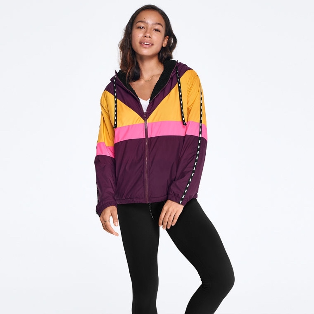 Victoria's Secret PINK Sherpa Lined Full Zip Anorak Ruby Gold Glow M/L NEW